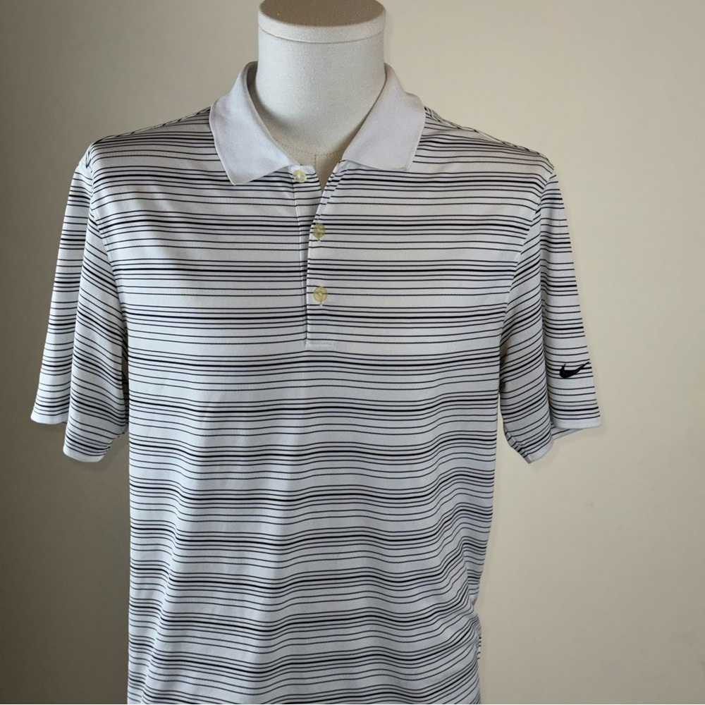 Nike Golf Men’s Small Black and White Striped Polo Shirt